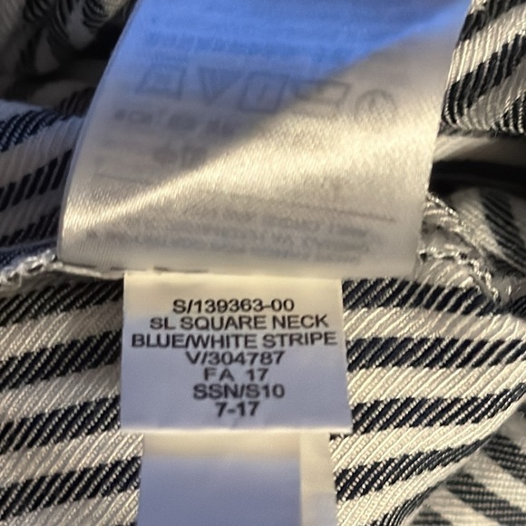 Square neck blue white stripe elastic waist crop wide leg jumpsuit Sz XXL - Picture 6 of 6